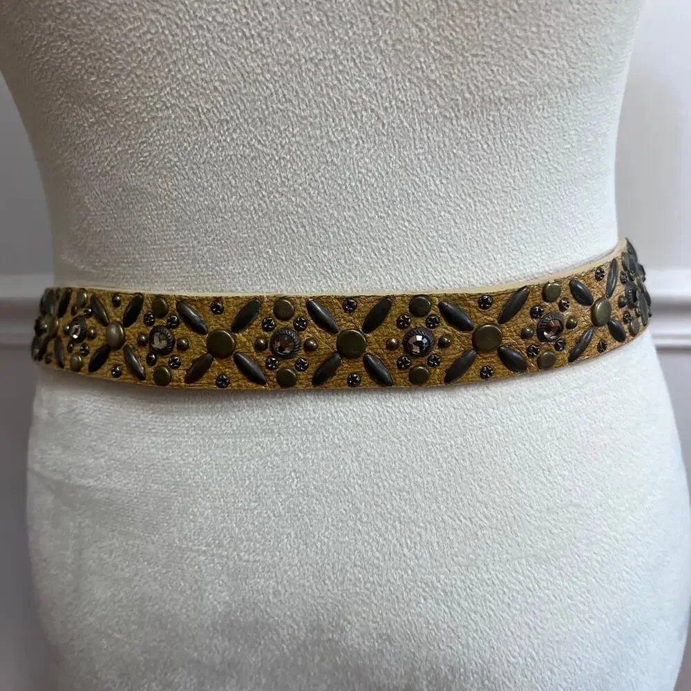 Leatherock Genuine Leather Embellished Belt Studded Rhinestone Western 30-34